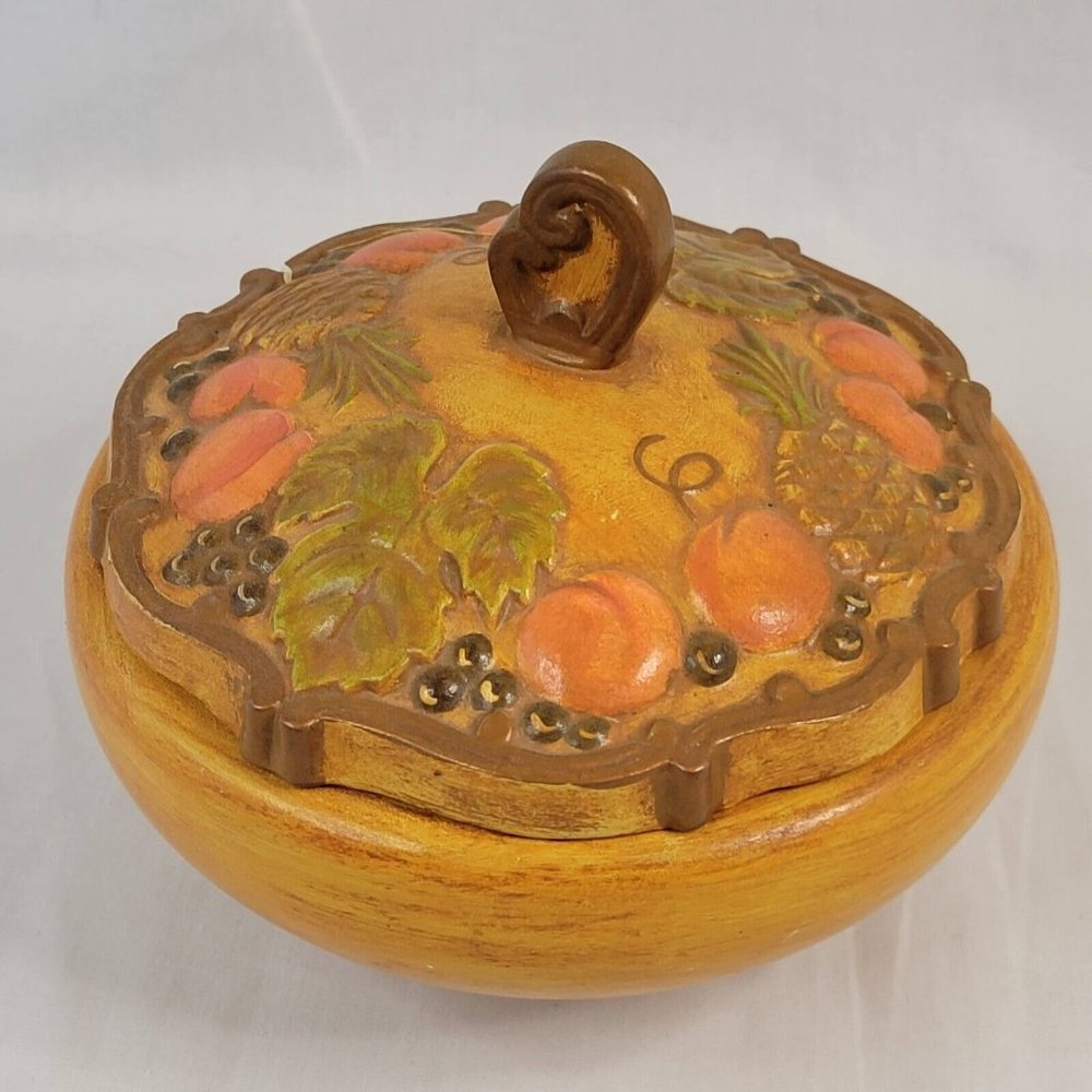 VTG Hand-Painted Ceramic Lidded Dish Trinket Jewelry MCM 1973